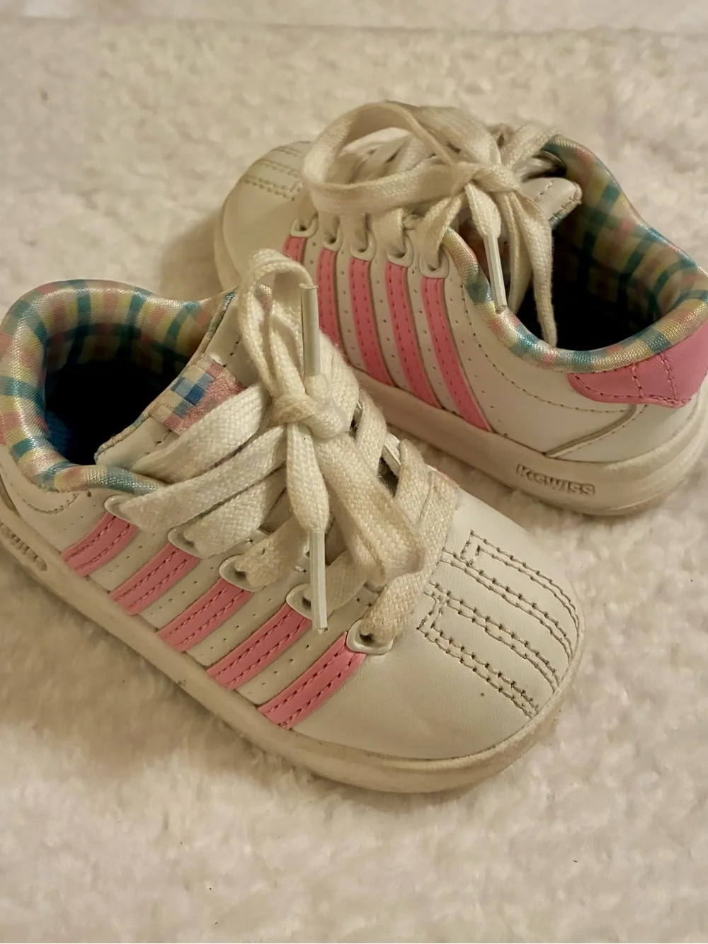 K-Swiss Toddler Baby Classic Sneakers Pink & White Lace-Up Leather Size 5